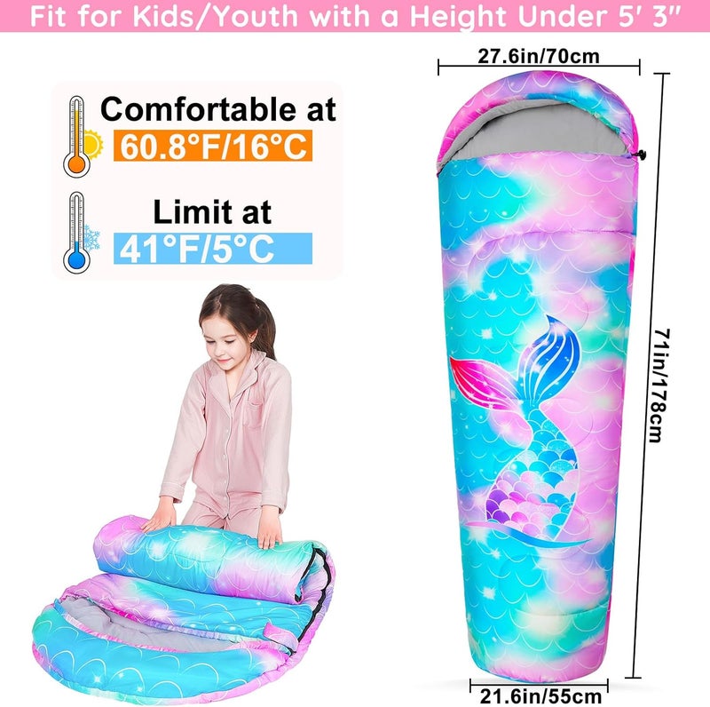 FIOBEE Kids Sleeping Bag for Girls Boys 3 Season Warm & Cool Weather Youth Camping Sleeping Bags with Backpacking Bag Waterproof for Traveling Hiking Indoor Outdoor Camping Essentials - Image 2